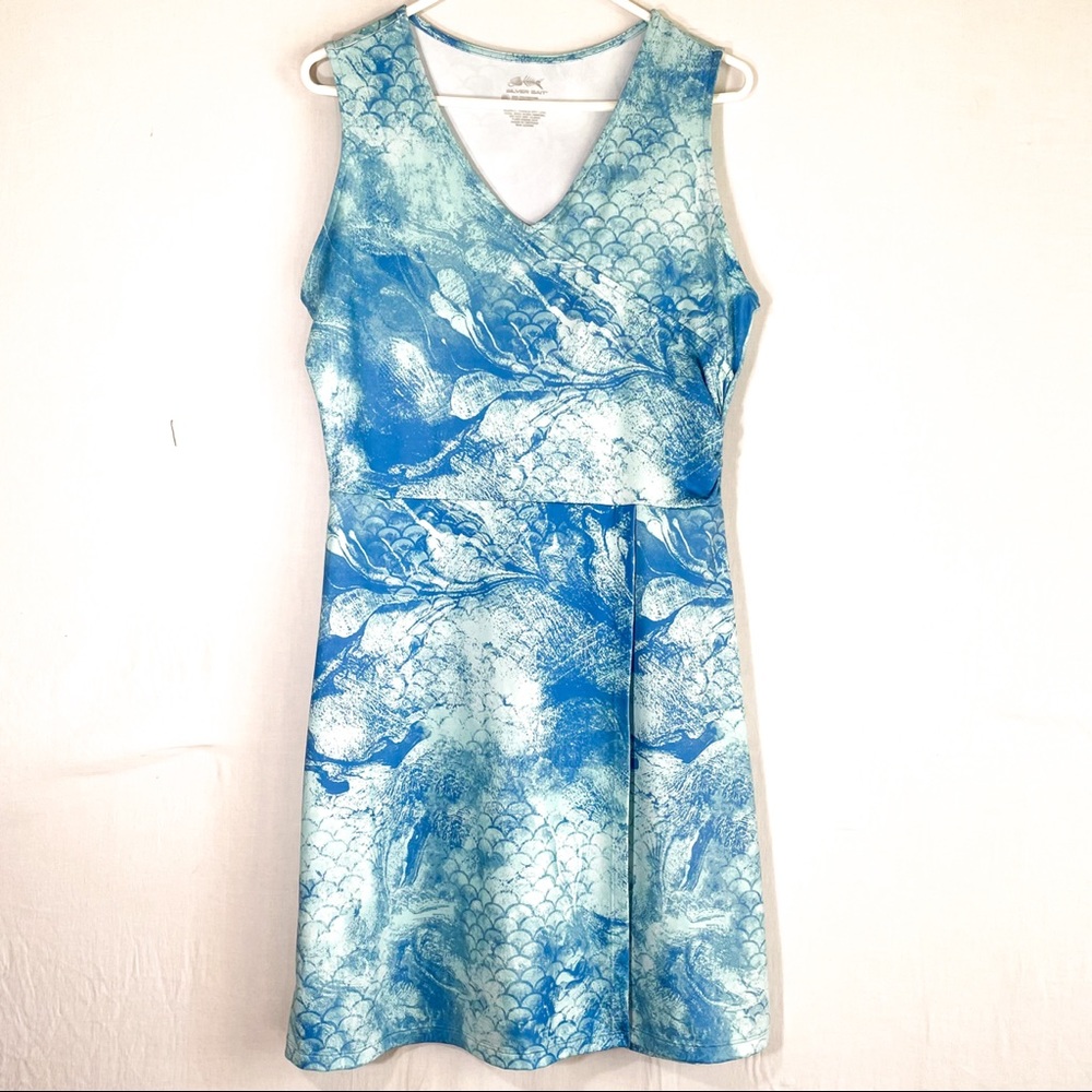 Silver Bait UPF50+ Blue/White Sleeveless V-neck Crossover Hem Performance Dress